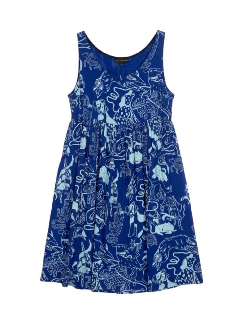 Nooworks Dog Print Dress Dress Women's Small Blue Rayon Sleeveless Pocket
